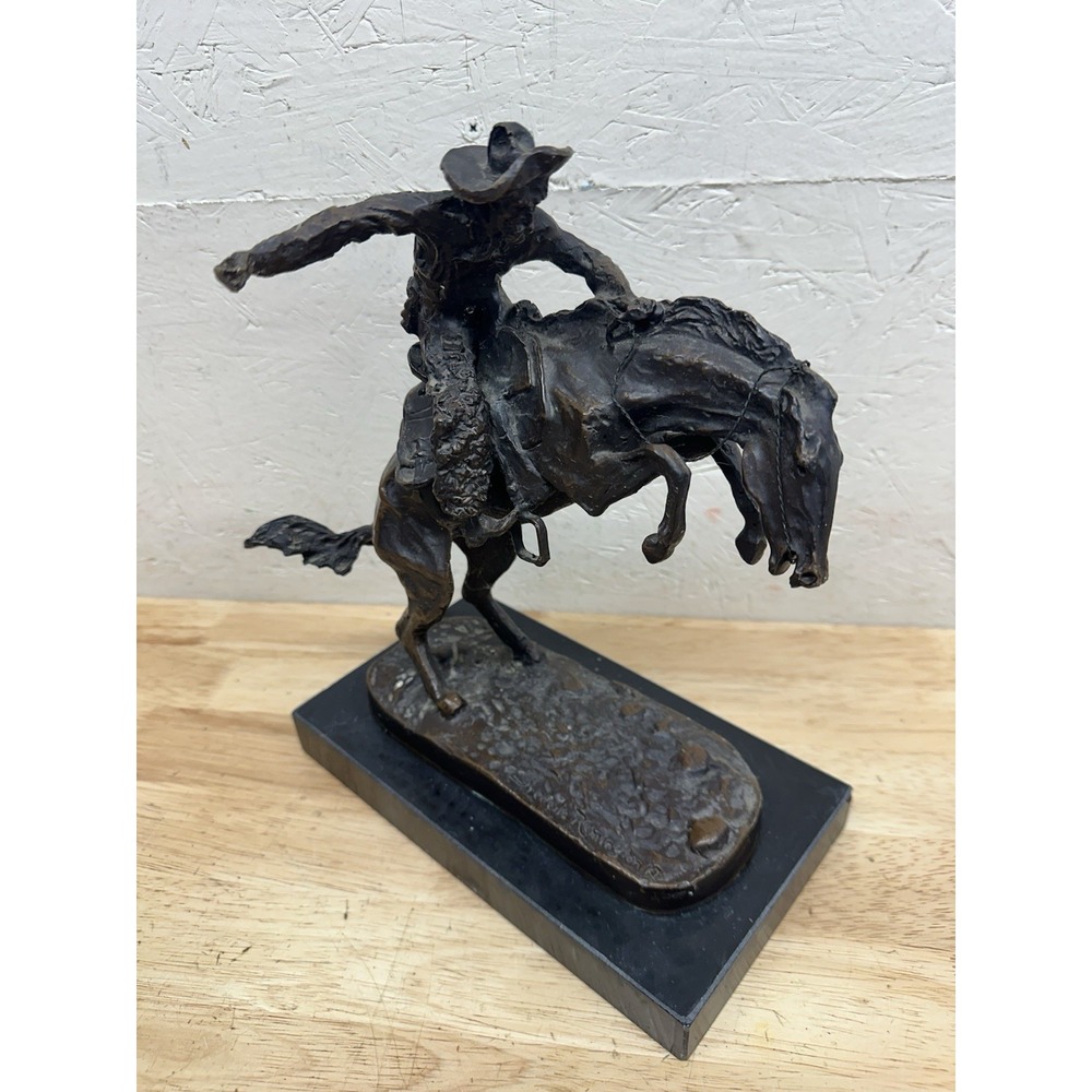 Frederic Remington Bronco Buster Bronze Cowboy Sculpture on Base